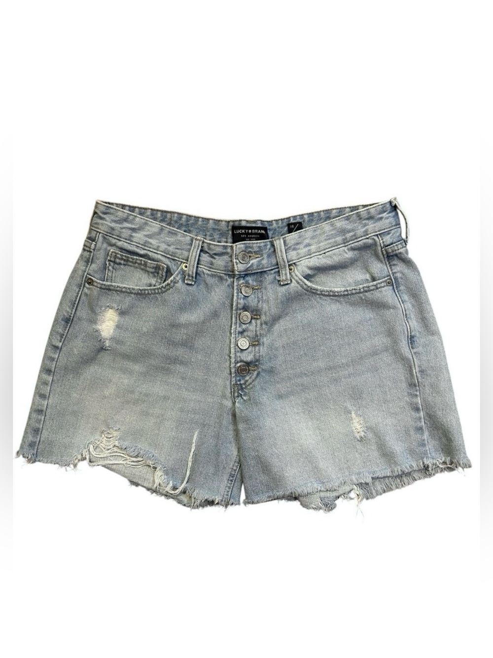 LUCKY BRAND Denim Boyfriend Short sz 10 Distressed Cut-off Style Button Fly Boho